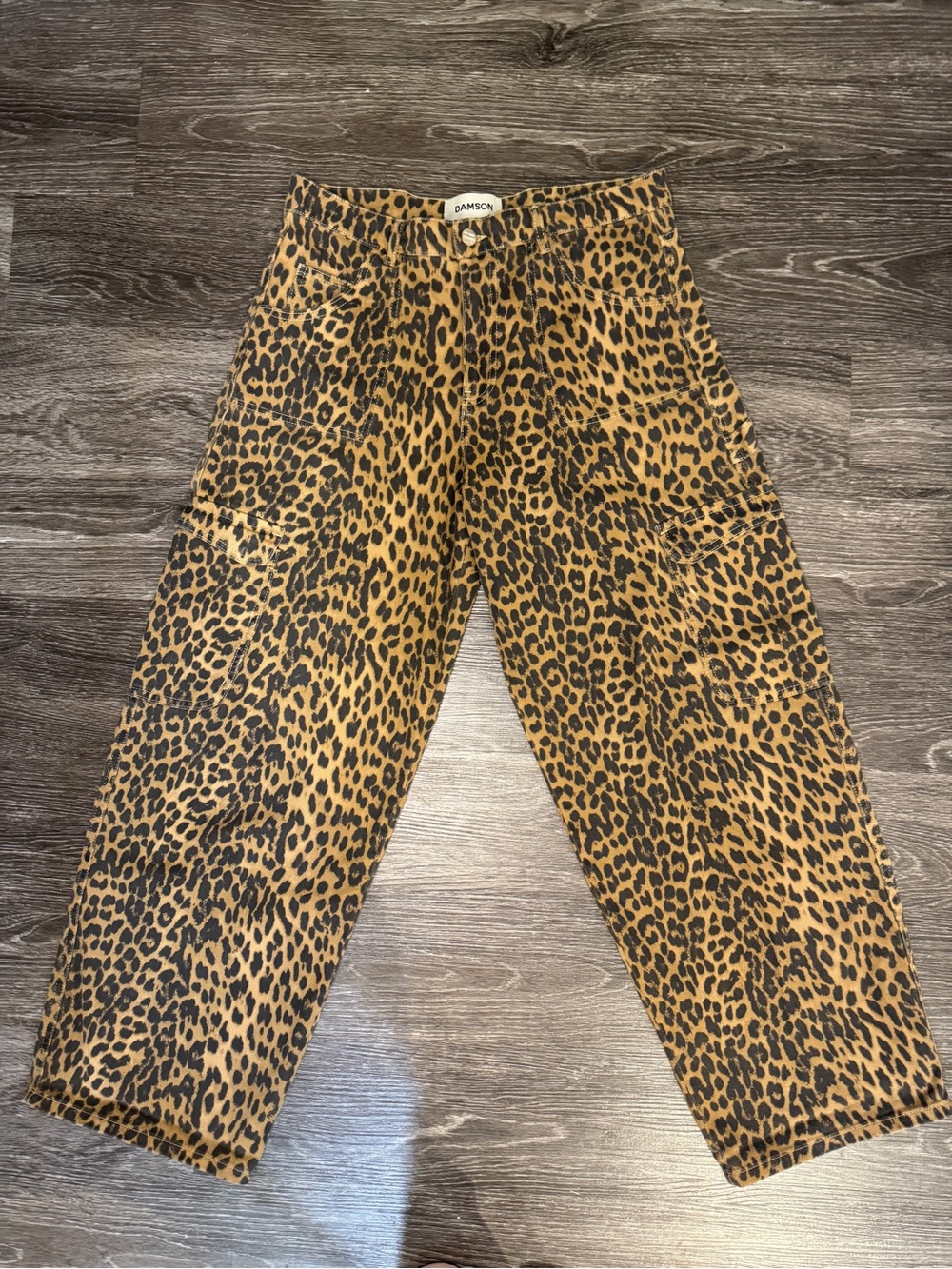 Damson Madder Leopard Cargo Jeans Pants UK 14 US 10 Wide Leg Utility